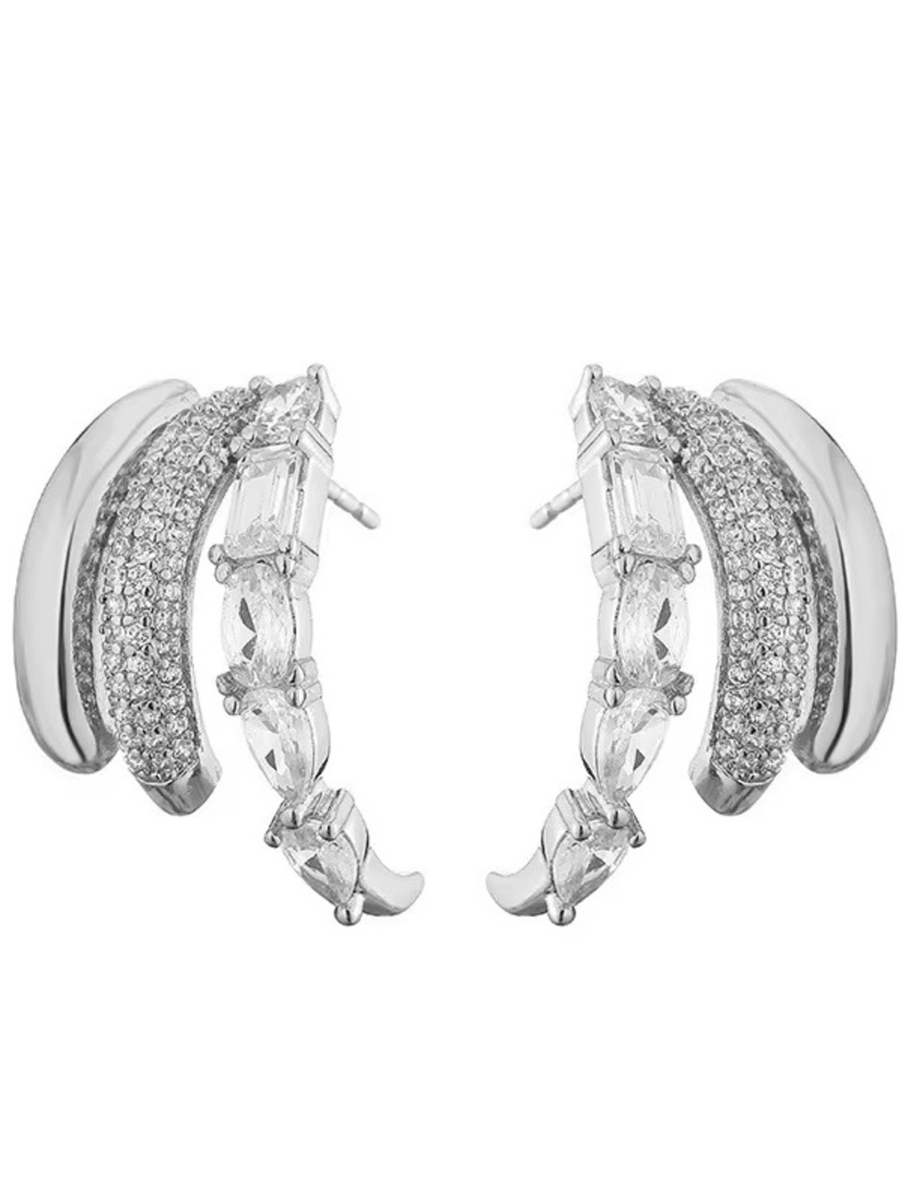 Gold plated Crystals Multi-Row Ear Climber Earrings - Women Jewelry